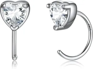 SILVERCUTE 925 Sterling Silver Half Hoop Earrings,Bar/Heart/Moon/Star/Ball/Butterfly/Cubic Zirconia Open Huggie Earrings,Tiny Minimalist Cartilage Earrings for Women