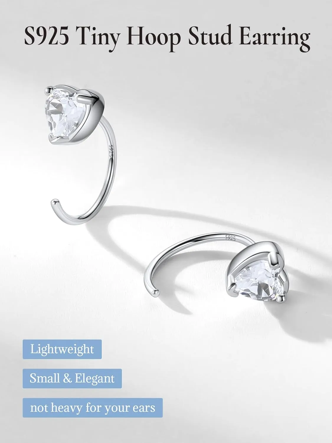 SILVERCUTE 925 Sterling Silver Half Hoop Earrings,Bar/Heart/Moon/Star/Ball/Butterfly/Cubic Zirconia Open Huggie Earrings,Tiny Minimalist Cartilage Earrings for Women