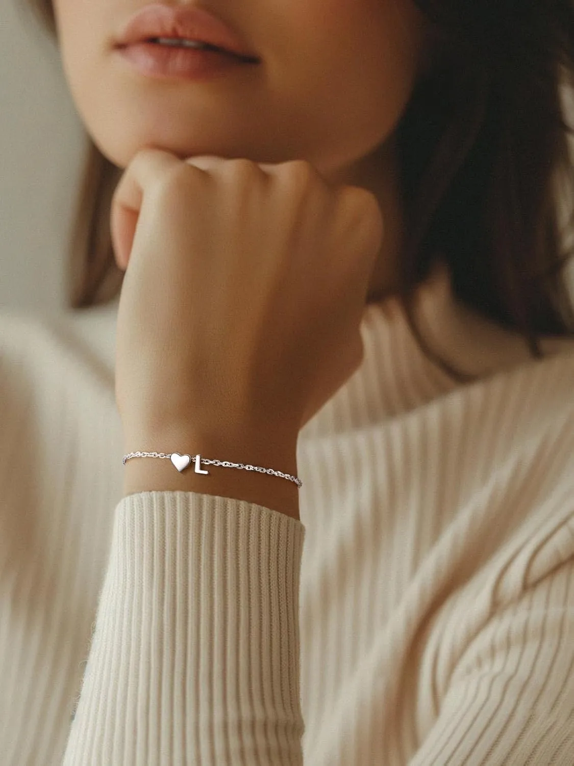 Silvora 925 Sterling Silver Dainty Initial Bracelet with Heart - 6.3"   2" Adjustable Personalized 26 Letter Bracelet Jewelry Heart Bracelet for Women