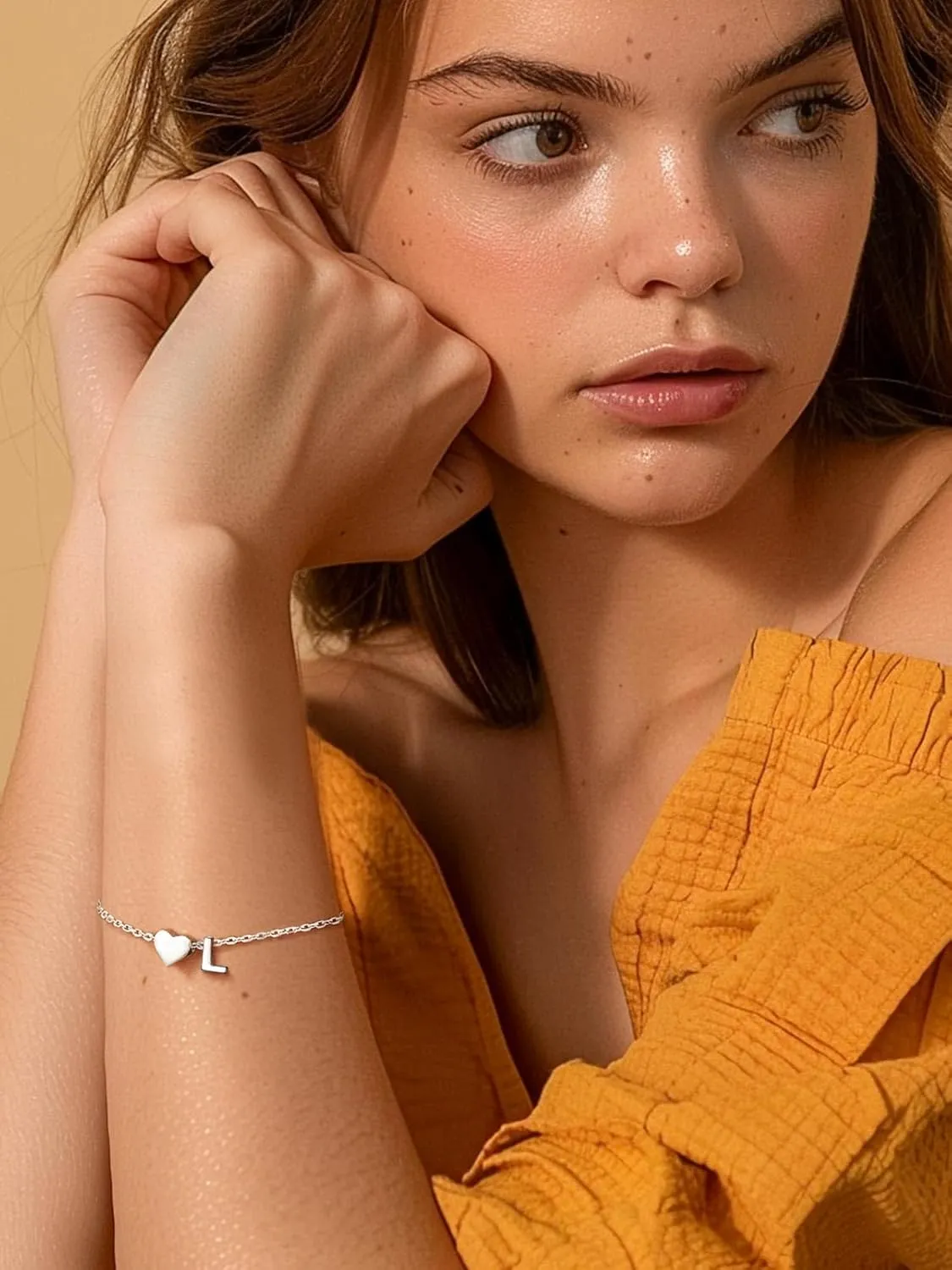 Silvora 925 Sterling Silver Dainty Initial Bracelet with Heart - 6.3"   2" Adjustable Personalized 26 Letter Bracelet Jewelry Heart Bracelet for Women