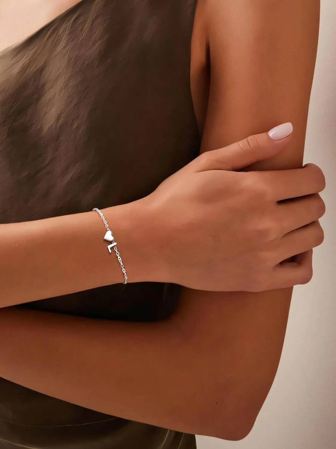 Silvora 925 Sterling Silver Dainty Initial Bracelet with Heart - 6.3"   2" Adjustable Personalized 26 Letter Bracelet Jewelry Heart Bracelet for Women