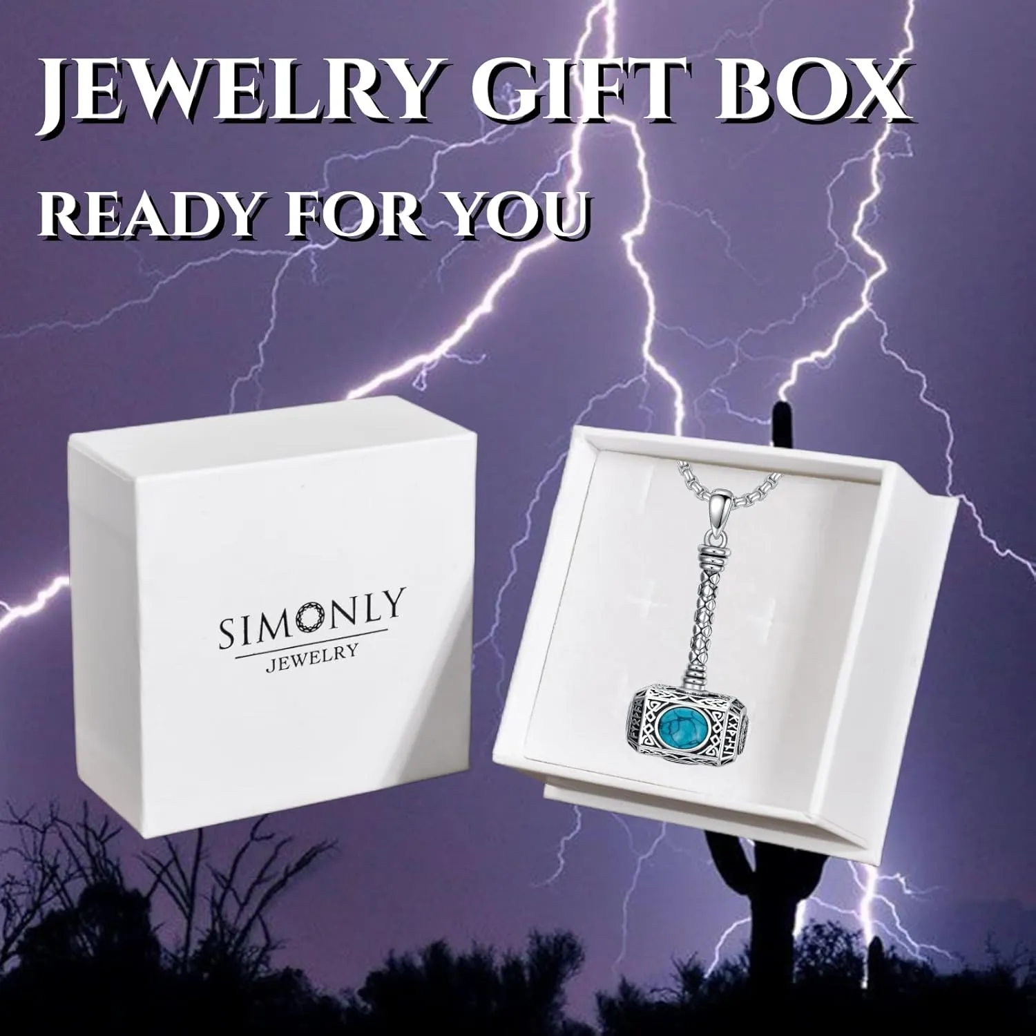 SIMONLY Thors Hammer Necklace 925 Sterling Silver Turquoise Obsidian Tigers Eye Mjolnir Necklace Urn Necklaces for Ashes Viking Cremation Jewelry for Men Women Unisex