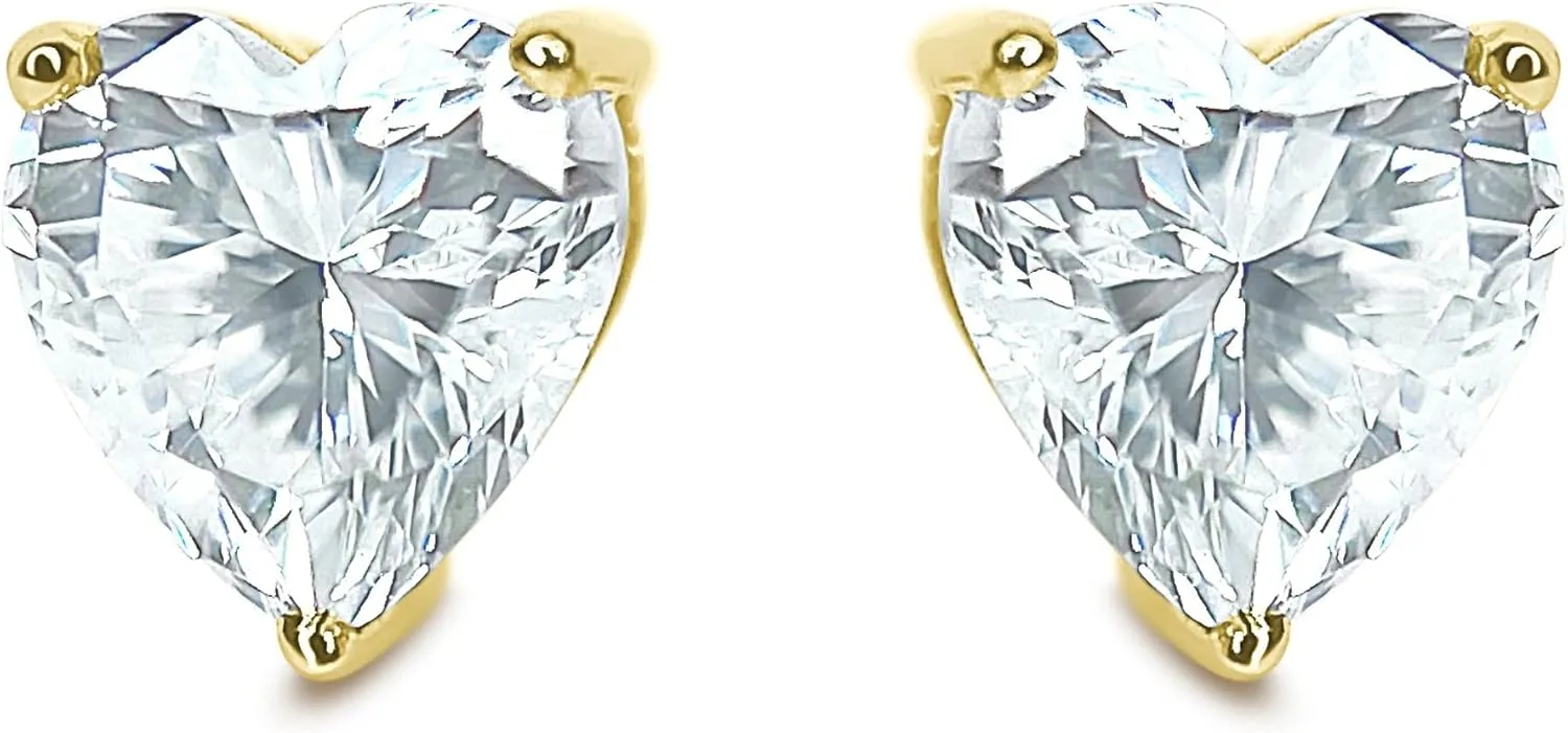 Simulated Diamond Stud Earrings - 14k Yellow Gold, 1ct-2ct Round, Princess, Heart Cut VVS D Color Screw Back Earrings for Women and Men