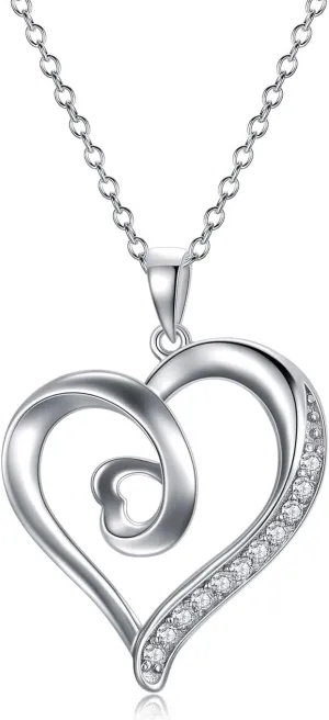 SISGEM Natural Diamond Heart Pendant Necklaces for Women Sterling Silver, Fine Jewelry for Wife, Love Gifts for Her (0.15ct) 16"-18"