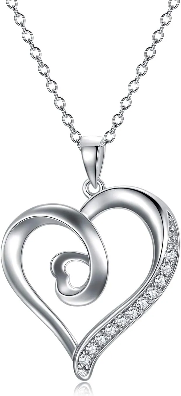 SISGEM Natural Diamond Heart Pendant Necklaces for Women Sterling Silver, Fine Jewelry for Wife, Love Gifts for Her (0.15ct) 16"-18"
