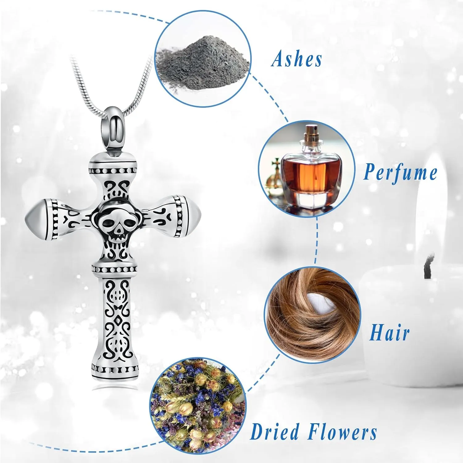 Skull Cross Cremation Jewelry Retro Skull Urn Necklaces for Ashe Stainless Steel Memorial locket Keepsakes Jewelry Human Ash Pendant Jewelry for Men Women