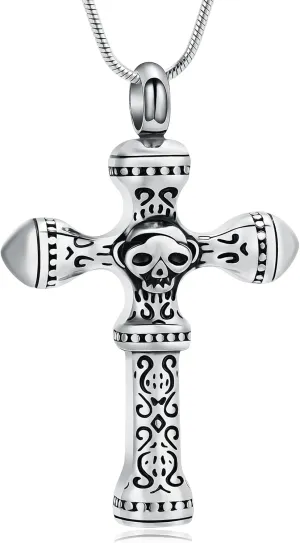 Skull Cross Cremation Jewelry Retro Skull Urn Necklaces for Ashe Stainless Steel Memorial locket Keepsakes Jewelry Human Ash Pendant Jewelry for Men Women