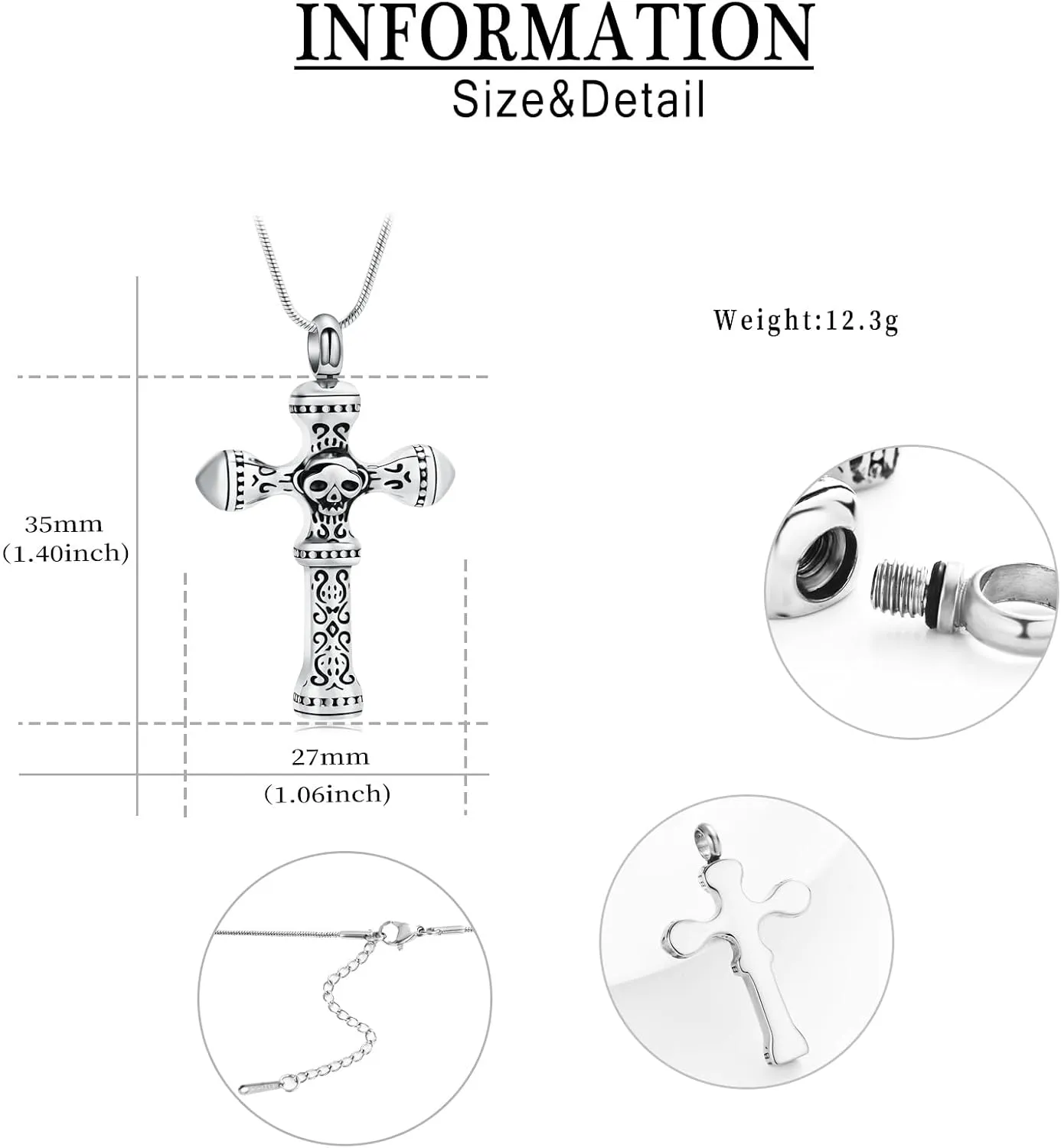 Skull Cross Cremation Jewelry Retro Skull Urn Necklaces for Ashe Stainless Steel Memorial locket Keepsakes Jewelry Human Ash Pendant Jewelry for Men Women