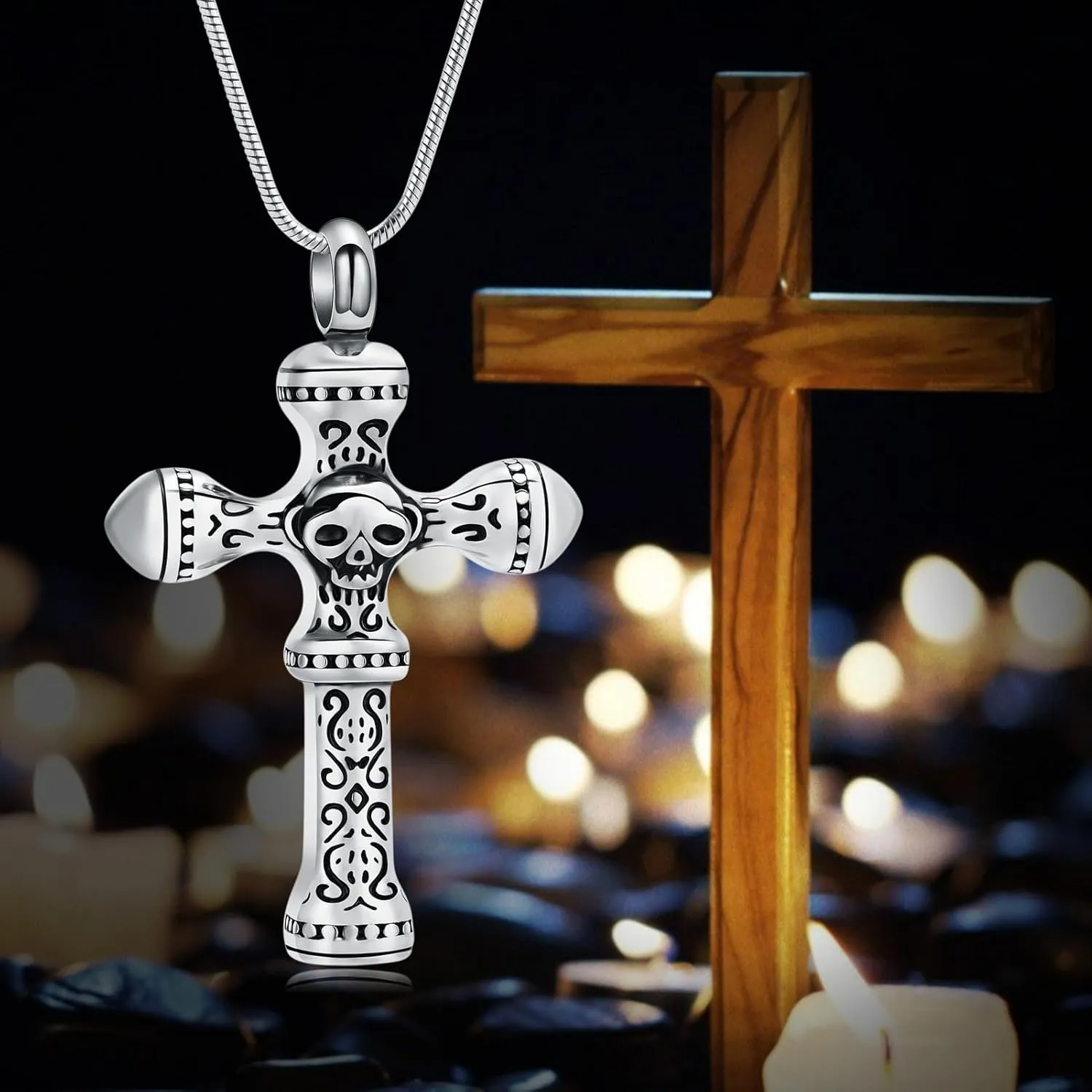 Skull Cross Cremation Jewelry Retro Skull Urn Necklaces for Ashe Stainless Steel Memorial locket Keepsakes Jewelry Human Ash Pendant Jewelry for Men Women