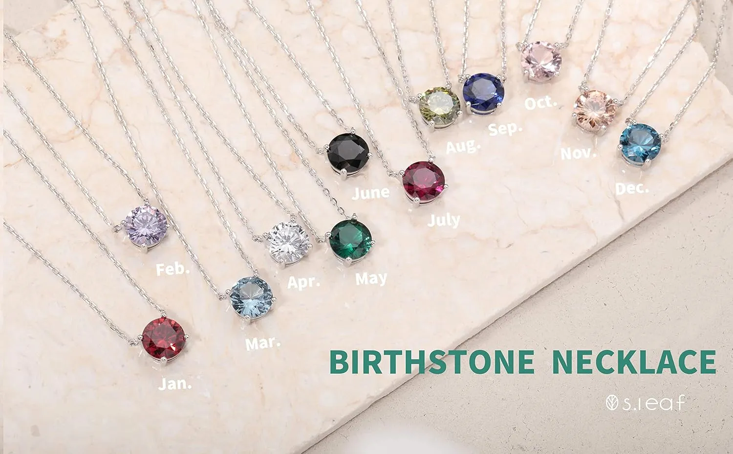 S.Leaf Birthstone Necklace for Women Diamond Necklaces Cz Necklace Pendant Cubic Zirconia Necklace Sterling Silver Solitaire Pendant for Women