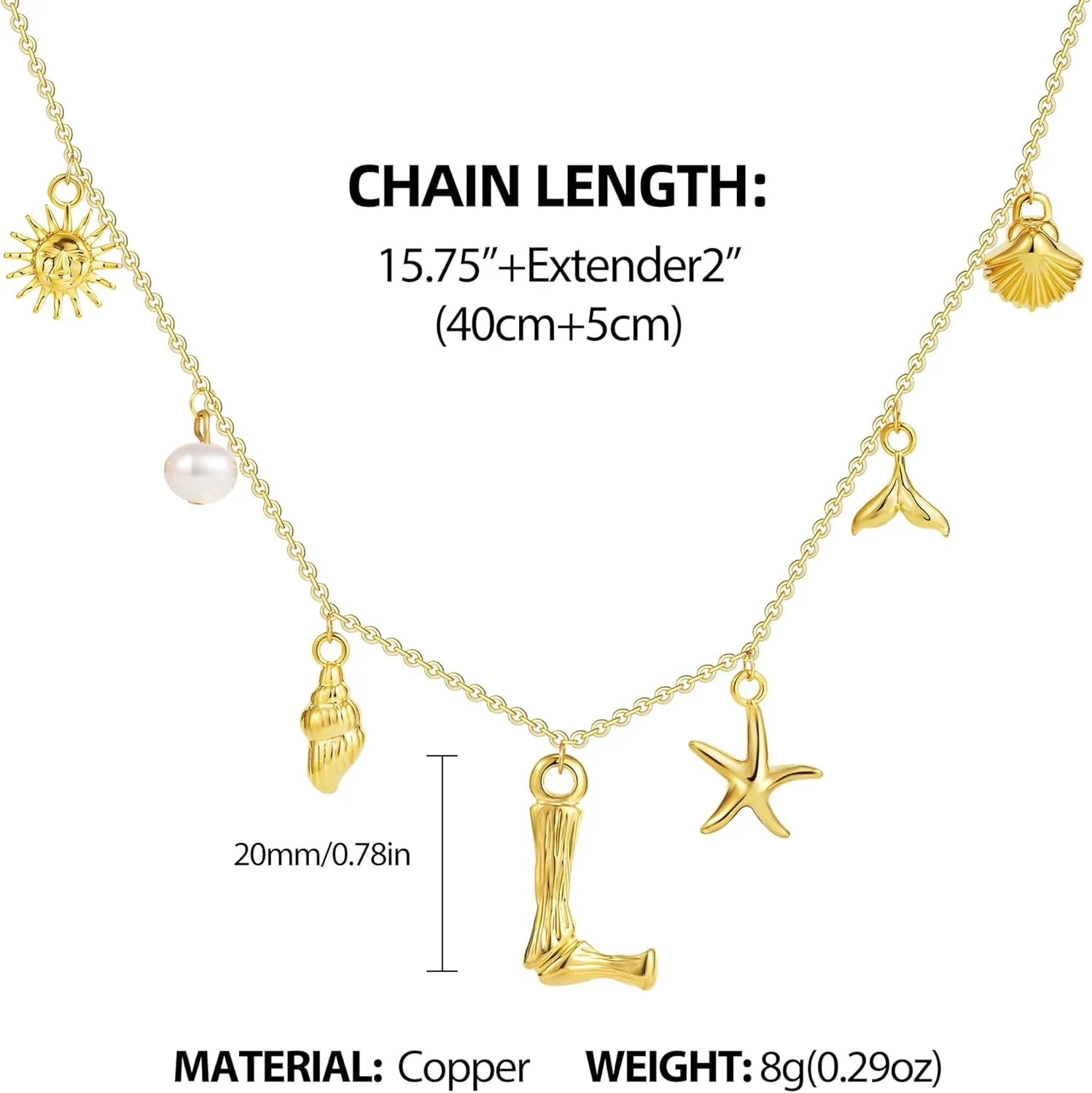 SLOONG Initial Charm Necklace for Women, Beach Pendant 14K Gold Plated Letter Neckalces Freshwater Pearl Choker Boho Summer Jewelry Gifts