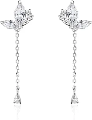 SLUYNZ 925 Sterling Silver CZ Butterfly Dangle Earrings for Women Teens Pretty Butterfly Drop Tassel Earrings Droplet Chain