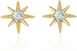 Small CZ Star Stud Earrings for Women Dainty S925 Sterling Silver Gold Plated Crystal Stars Tiny Small Cartilage Studs Hypoallergenic Minimalist Fashion Jewelry Gifts Bff Daughter Christmas 6mm
