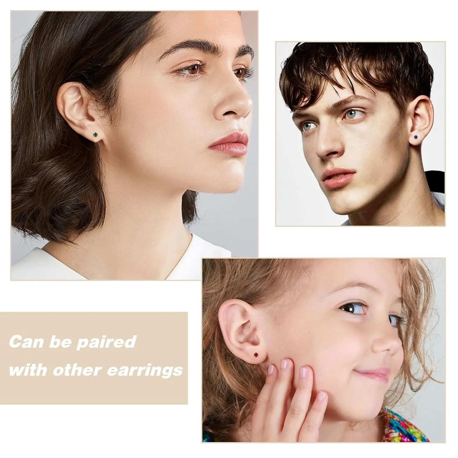 Small Gold Stud Flat Back Earrings for Women Girls, 14k Gold Plated Cubic Zirconia Screw Back Tiny Earrings, Hypoallergenic Flatback Dainty Cartilage Earring Jewelry Gifts for Teen Men(Green Emerald)