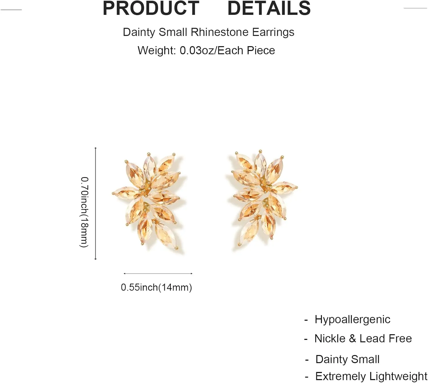 Small Rhinestone Earring Stud for Women Dainty Marquise Crystal Cluster Wedding Earring
