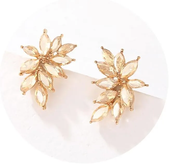 Small Rhinestone Earring Stud for Women Dainty Marquise Crystal Cluster Wedding Earring