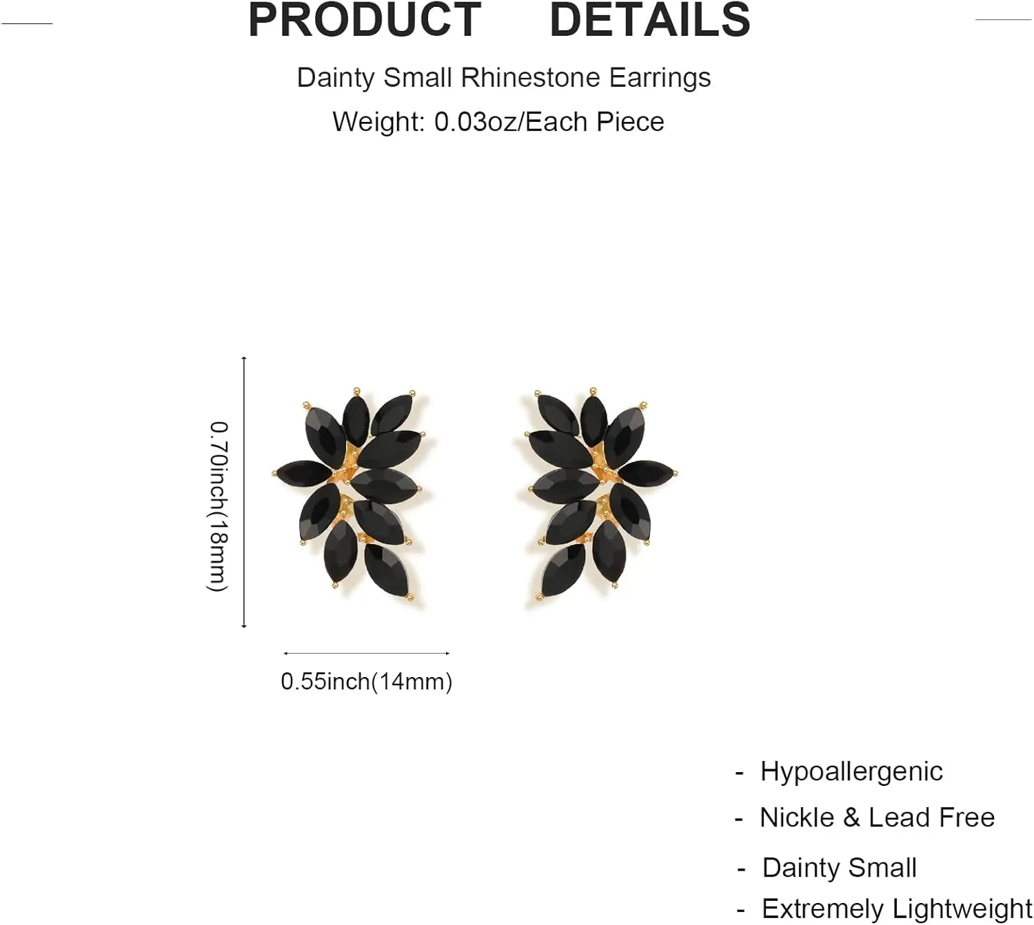 Small Rhinestone Earring Stud for Women Dainty Marquise Crystal Cluster Wedding Earring
