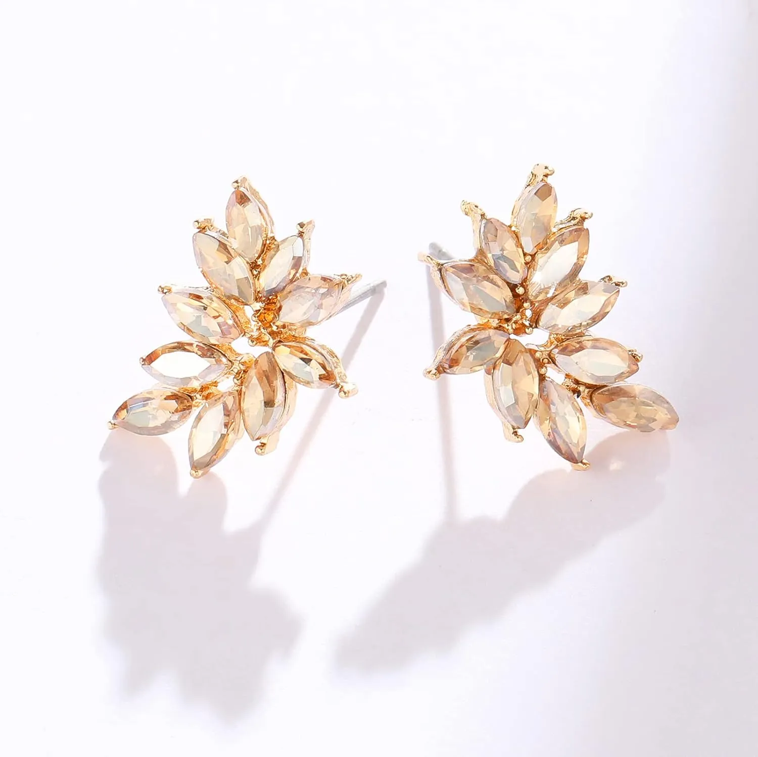 Small Rhinestone Earring Stud for Women Dainty Marquise Crystal Cluster Wedding Earring