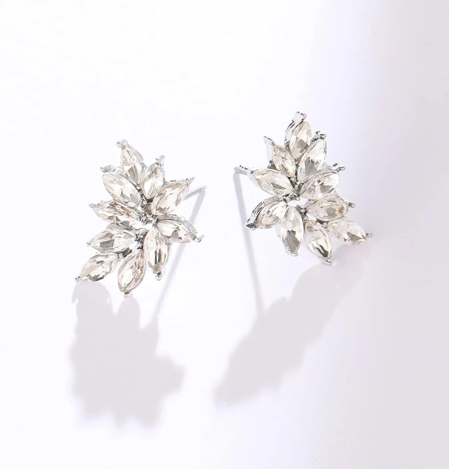Small Rhinestone Earring Stud for Women Dainty Marquise Crystal Cluster Wedding Earring