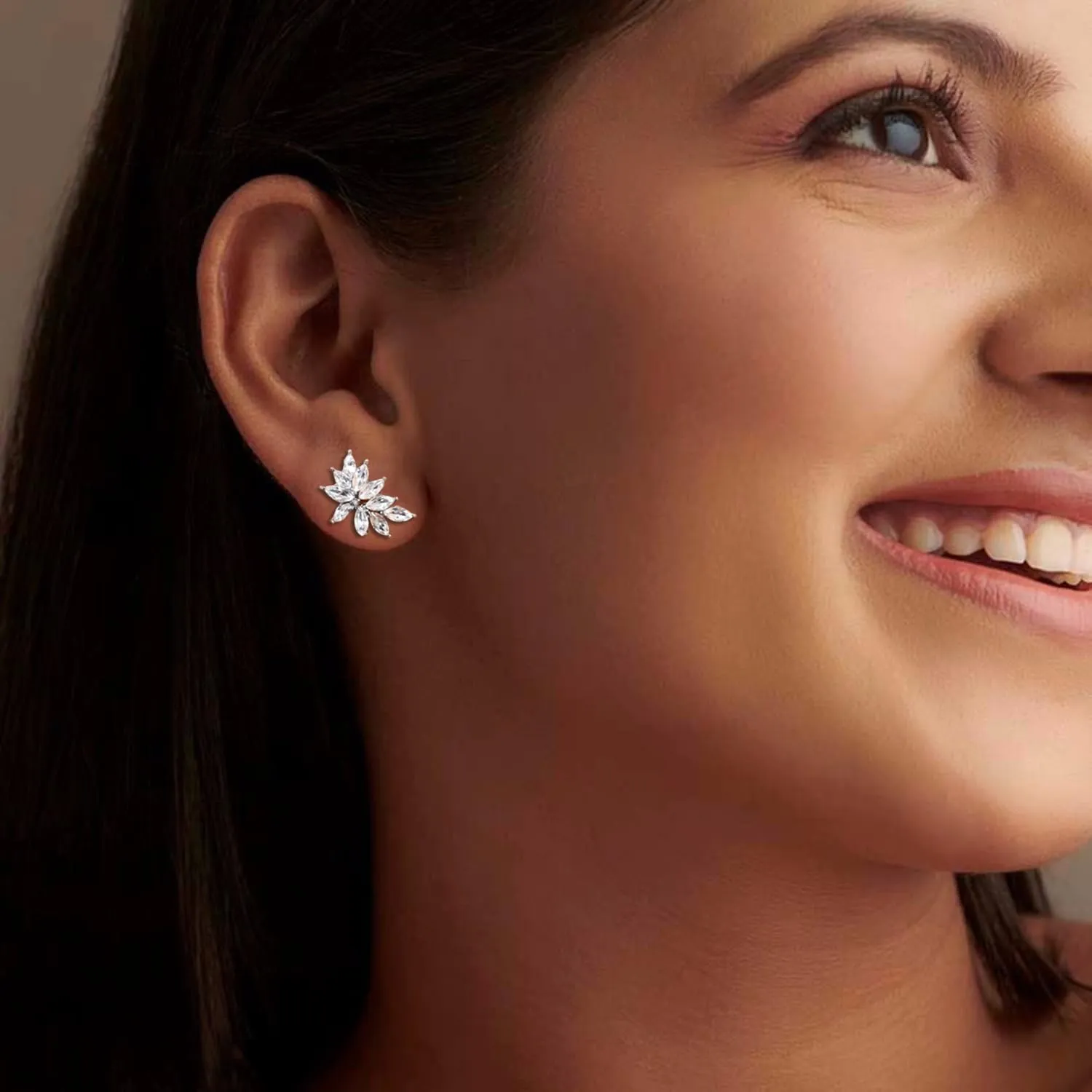Small Rhinestone Earring Stud for Women Dainty Marquise Crystal Cluster Wedding Earring