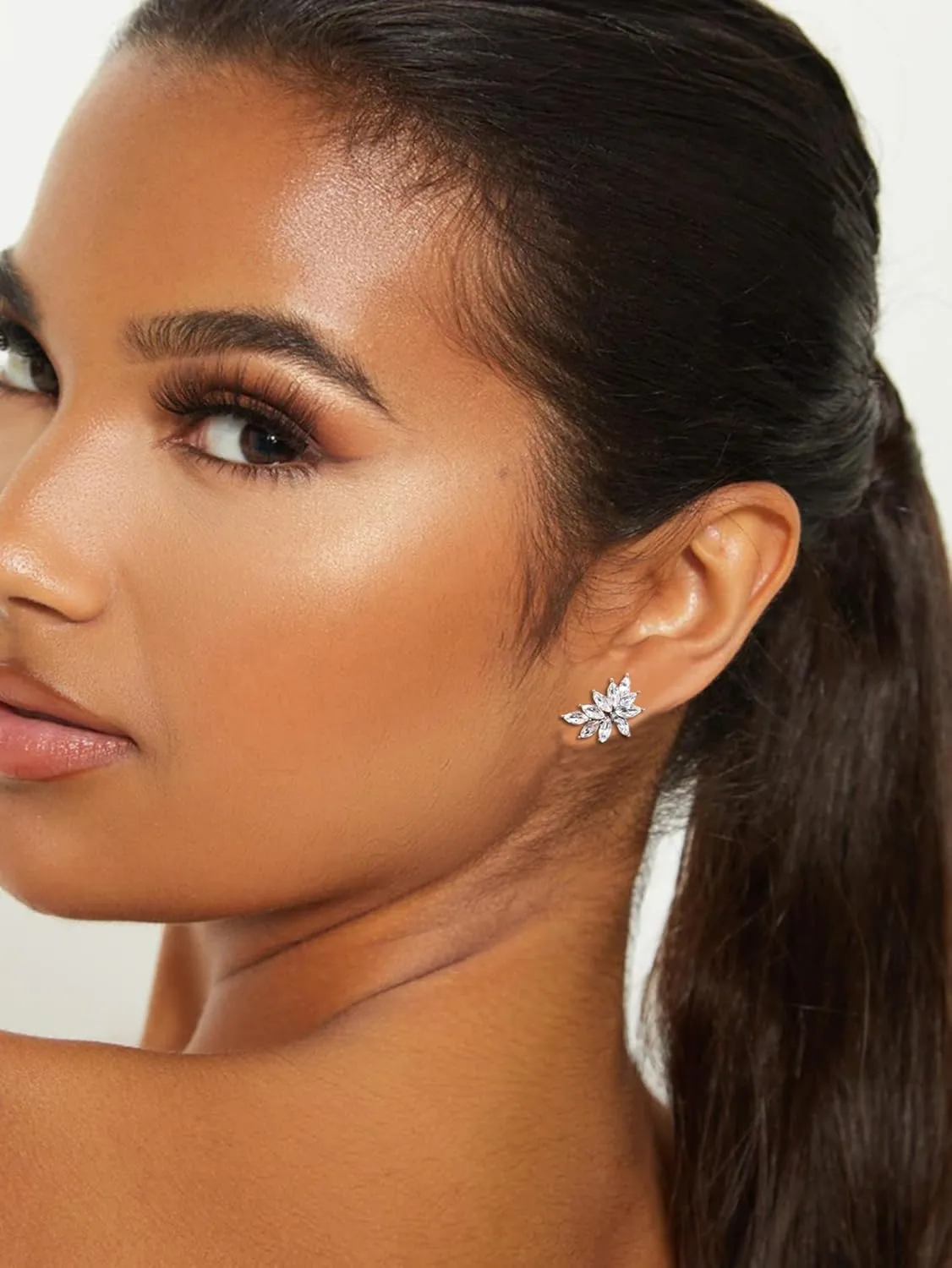 Small Rhinestone Earring Stud for Women Dainty Marquise Crystal Cluster Wedding Earring