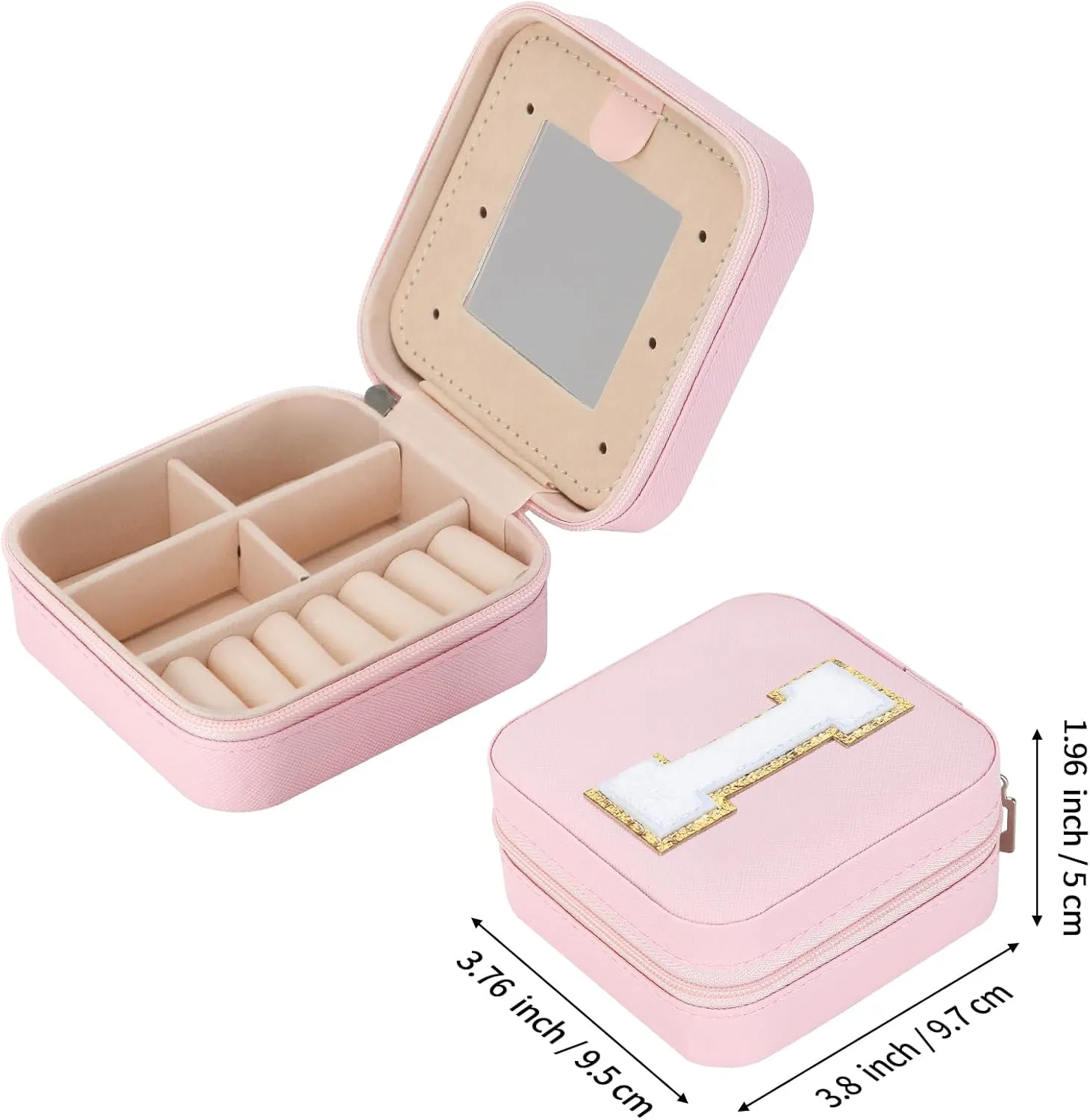 Small Travel Jewelry Box Organizer with Mirror, Women Teen Girl Gifts Trendy Stuff, Double Layer Portable Travel Case Display Storage Holder Boxes for Stud Earrings, Rings, Necklaces, Bracelets (I)