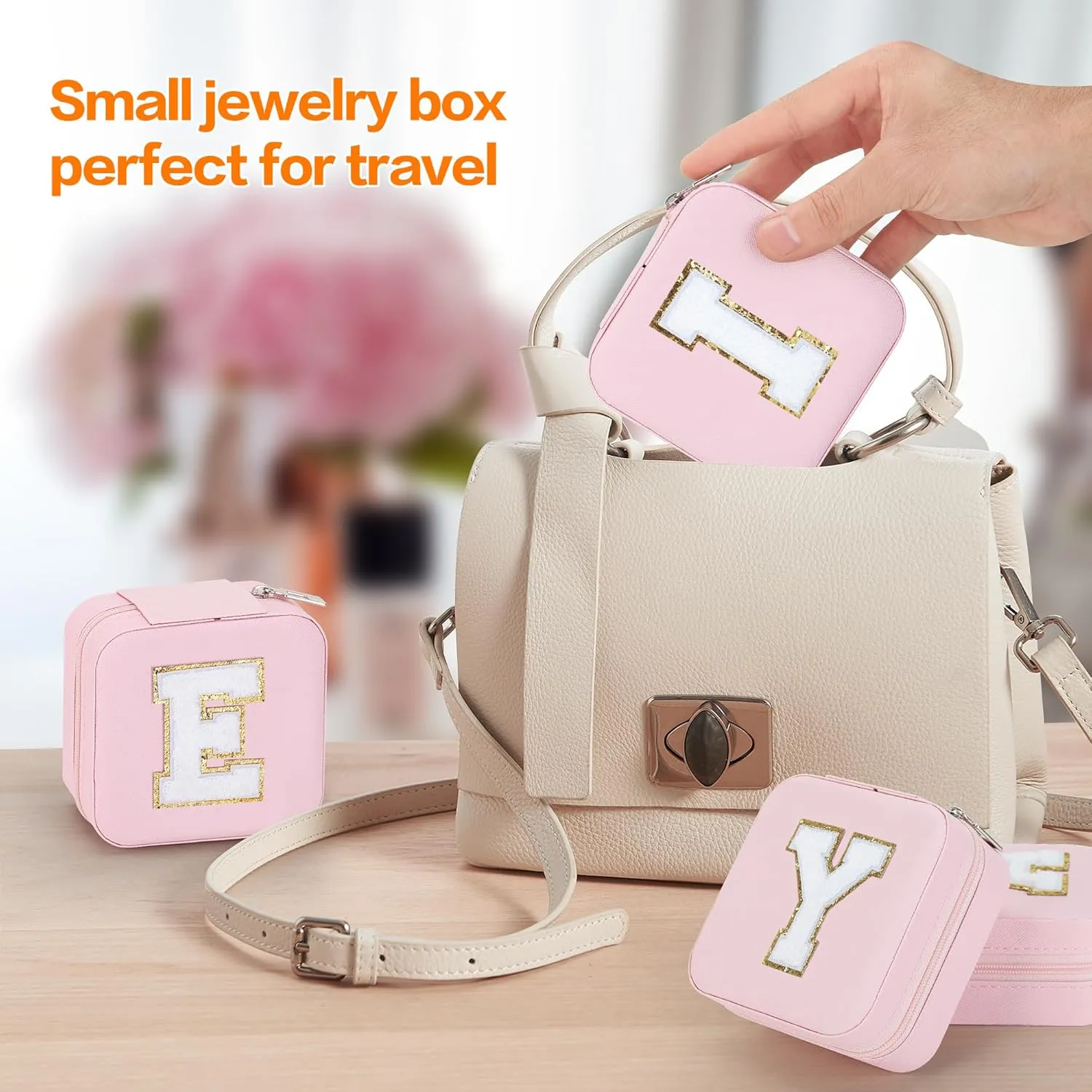 Small Travel Jewelry Box Organizer with Mirror, Women Teen Girl Gifts Trendy Stuff, Double Layer Portable Travel Case Display Storage Holder Boxes for Stud Earrings, Rings, Necklaces, Bracelets (I)