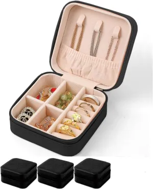 Small Travel Jewelry CasePortable Jewelry Organizer Travel Case Leather Jewelry Box Travel Mini Storage Organizer Portable Display Storage Box For Rings Earrings Necklaces Gifts3PCS