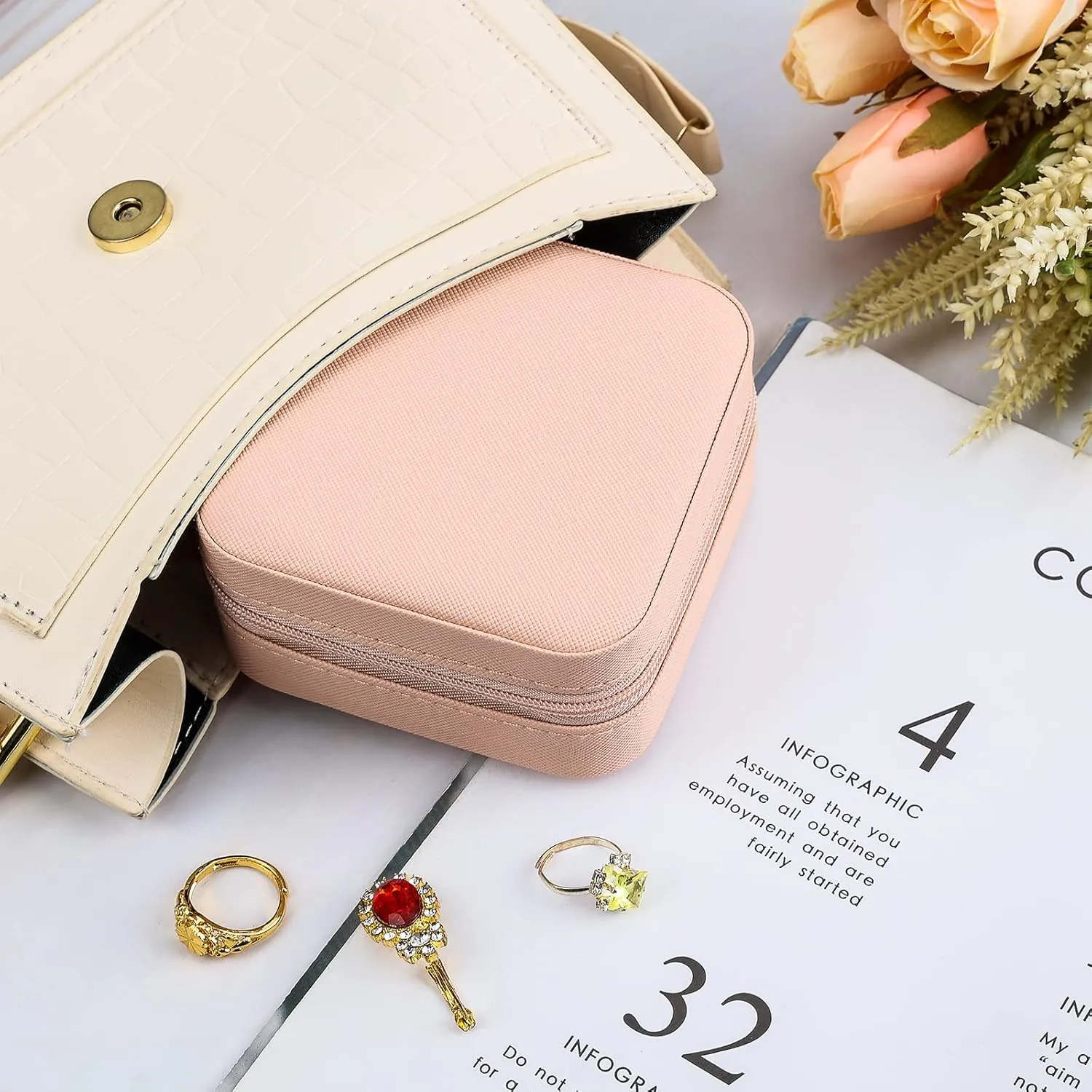 Small Travel Jewelry CasePortable Jewelry Organizer Travel Case Leather Jewelry Box Travel Mini Storage Organizer Portable Display Storage Box For Rings Earrings Necklaces Gifts3PCS