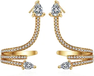 Snake Cuff Earrings for Women Gold Zircon Dainty Cute Aesthetic Ear Cuff Clip on Snake Ear Wrap Around Crawler Cartilage Climber Stud Earrings Pierced Jewelry