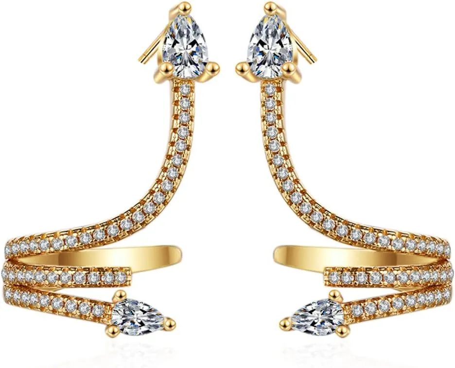 Snake Cuff Earrings for Women Gold Zircon Dainty Cute Aesthetic Ear Cuff Clip on Snake Ear Wrap Around Crawler Cartilage Climber Stud Earrings Pierced Jewelry