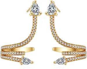 Snake Earrings For Women Gold Dangle Ear Cuff Clip On Crystal Dainty Cute Aesthetic Snake Ear Wrap Around Crawler Cartilage Climber Jewelry For Women
