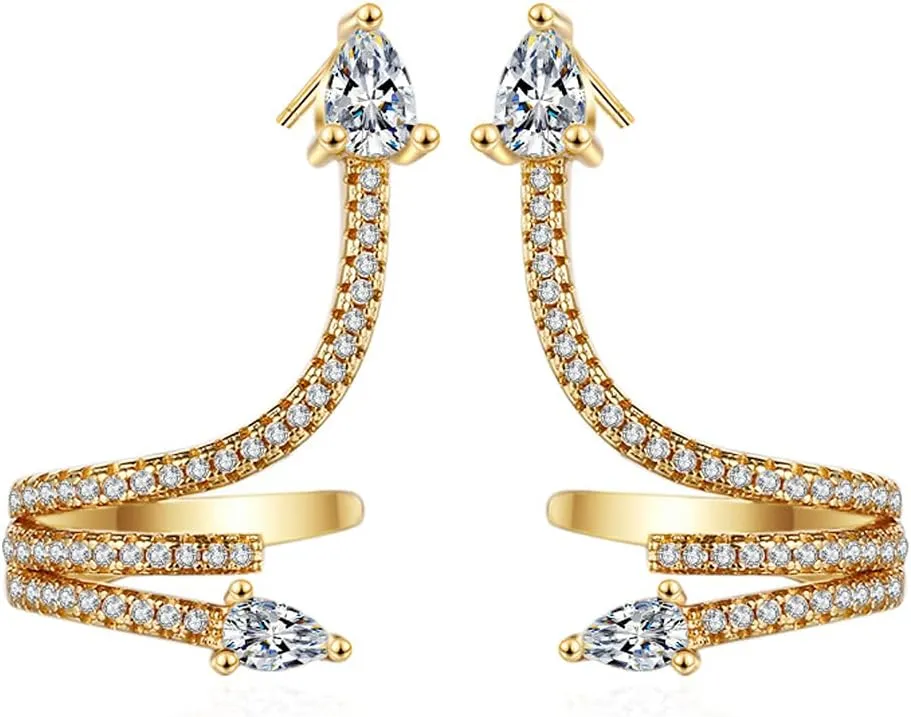 Snake Earrings For Women Gold Dangle Ear Cuff Clip On Crystal Dainty Cute Aesthetic Snake Ear Wrap Around Crawler Cartilage Climber Jewelry For Women