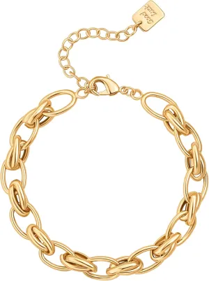 SOFYBJA 18k Gold Plated Personalized Chunky Cuban Oval Link Chain Bracelets for Men Toggle Rope Bracelet Jewelry for Women