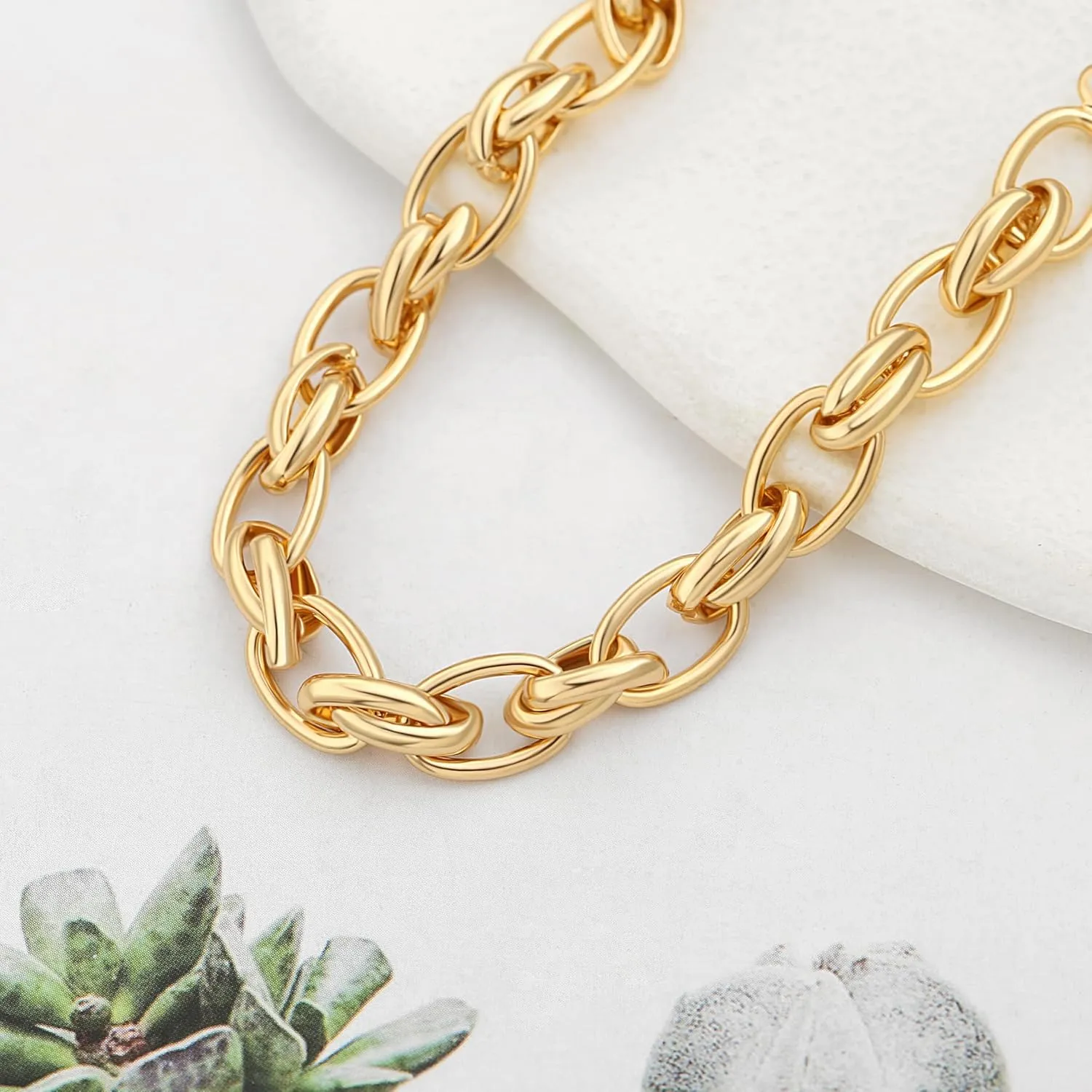 SOFYBJA 18k Gold Plated Personalized Chunky Cuban Oval Link Chain Bracelets for Men Toggle Rope Bracelet Jewelry for Women