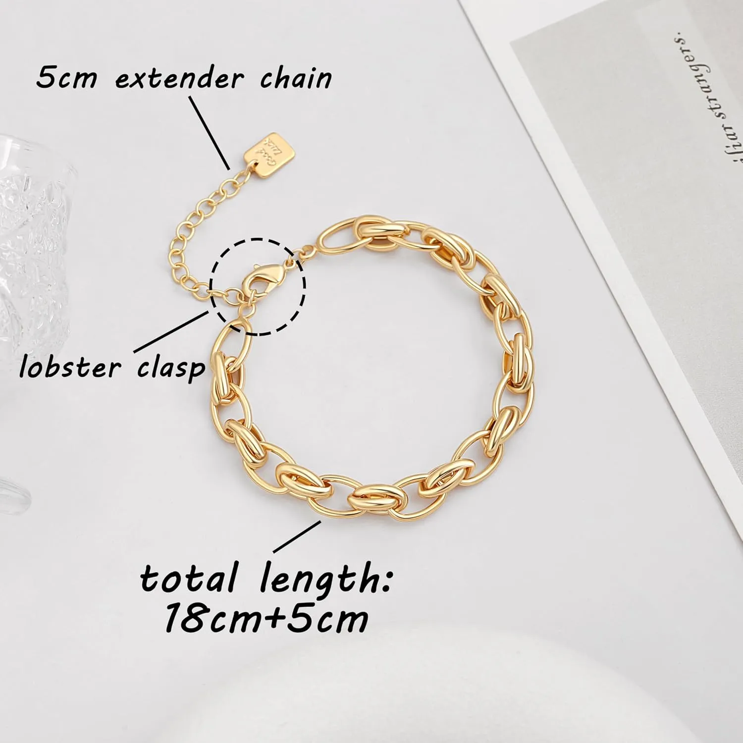 SOFYBJA 18k Gold Plated Personalized Chunky Cuban Oval Link Chain Bracelets for Men Toggle Rope Bracelet Jewelry for Women