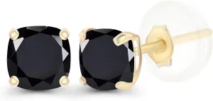 Solid 14K Gold 4mm Cushion Cut Genuine Birthstone Stud Earrings For Women | Hypoallergenic Studs | Natural or Created Gemstone Stud Earrings For Women