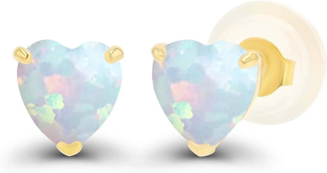Solid 14K Gold 4mm Heart Genuine Birthstone Stud Earrings For Women | Hypoallergenic Studs | Natural or Created Gemstone Stud Earrings For Women