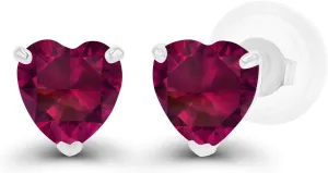 Solid 14K Gold 4mm Heart Genuine Birthstone Stud Earrings For Women | Hypoallergenic Studs | Natural or Created Gemstone Stud Earrings For Women