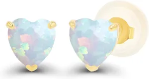 Solid 14K Gold 4mm Heart Genuine Birthstone Stud Earrings For Women | Hypoallergenic Studs | Natural or Created Gemstone Stud Earrings For Women