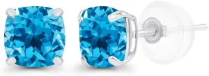 Solid 14K Gold 5mm Cushion Cut Genuine Birthstone Stud Earrings For Women | Hypoallergenic Studs | Natural or Created Gemstone Stud Earrings For Women