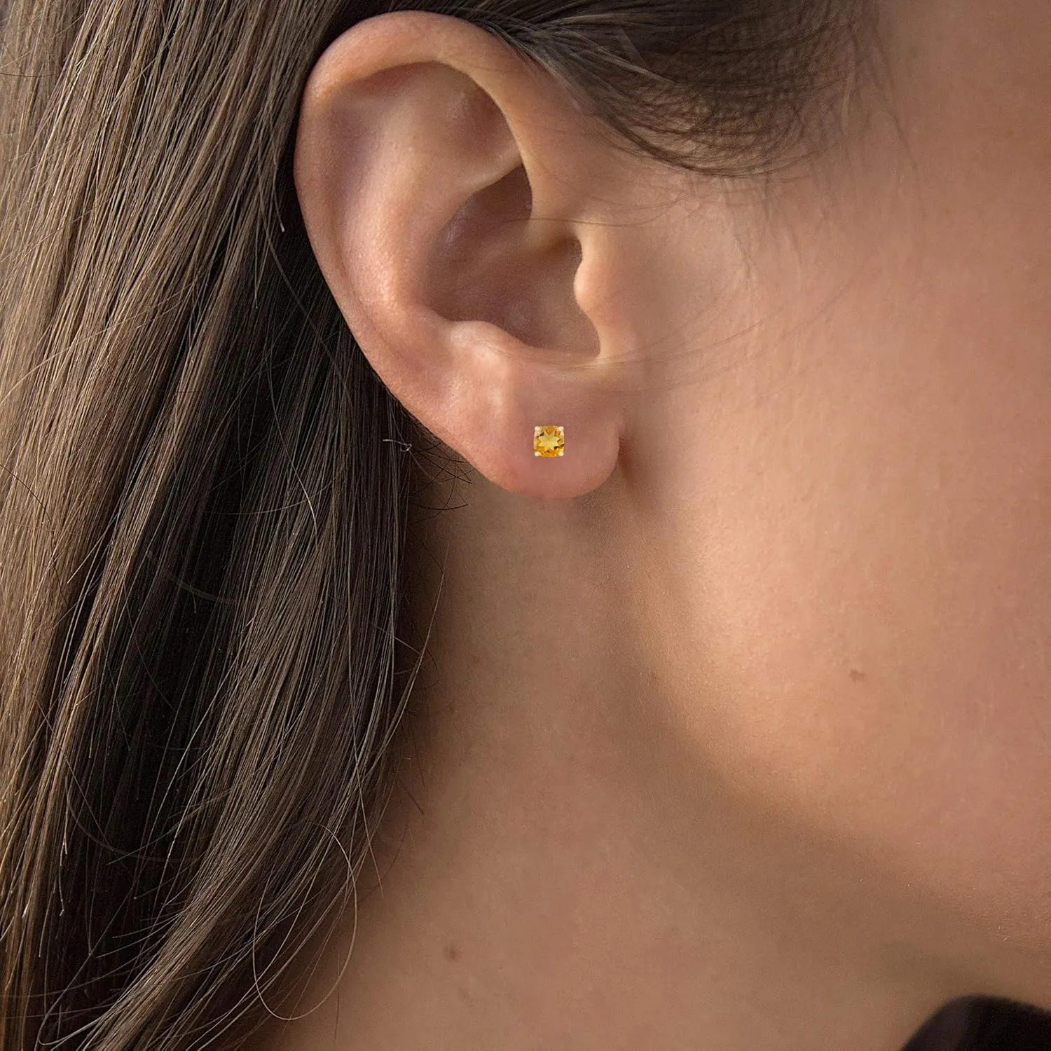 Solid 14K Gold 5mm Cushion Cut Genuine Birthstone Stud Earrings For Women | Hypoallergenic Studs | Natural or Created Gemstone Stud Earrings For Women