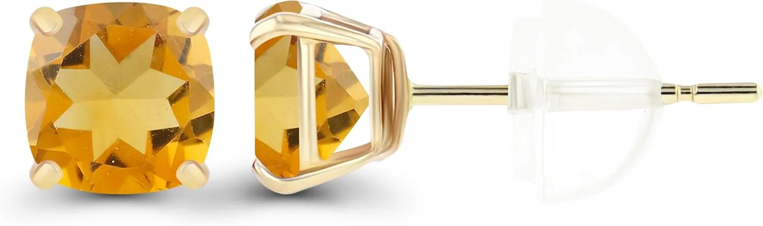 Solid 14K Gold 5mm Cushion Cut Genuine Birthstone Stud Earrings For Women | Hypoallergenic Studs | Natural or Created Gemstone Stud Earrings For Women