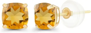 Solid 14K Gold 5mm Cushion Cut Genuine Birthstone Stud Earrings For Women | Hypoallergenic Studs | Natural or Created Gemstone Stud Earrings For Women