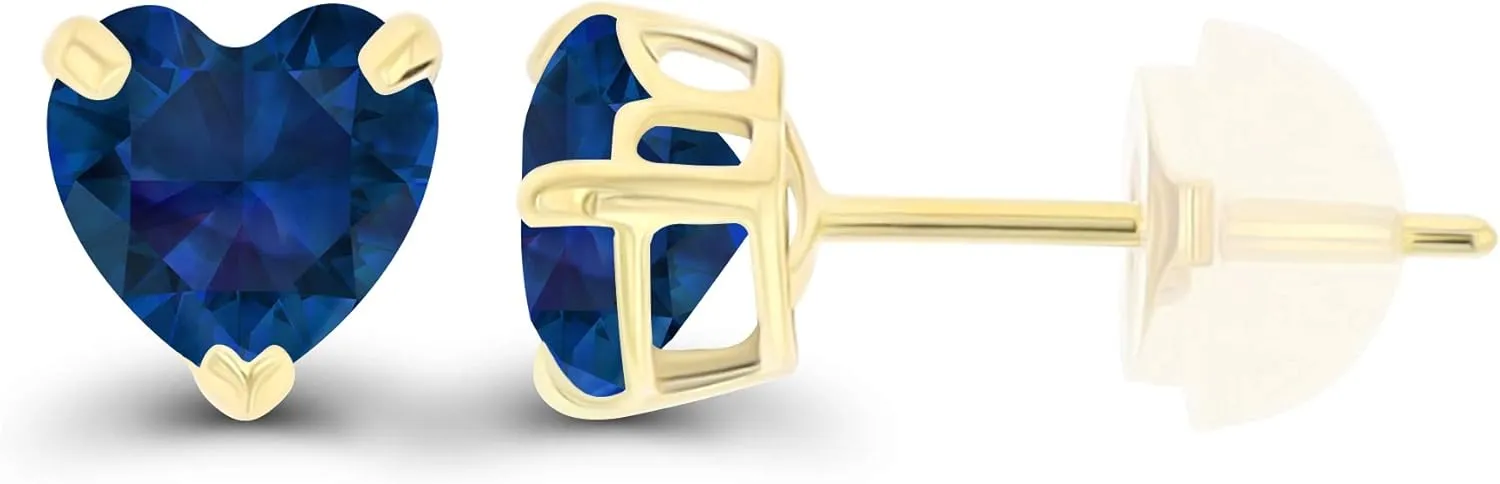 Solid 14K Gold 5mm Heart Genuine Birthstone Stud Earrings For Women | Hypoallergenic Studs | Natural or Created Gemstone Stud Earrings For Women