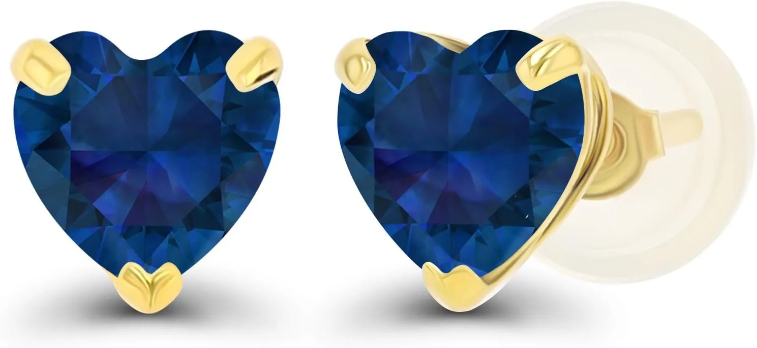 Solid 14K Gold 5mm Heart Genuine Birthstone Stud Earrings For Women | Hypoallergenic Studs | Natural or Created Gemstone Stud Earrings For Women