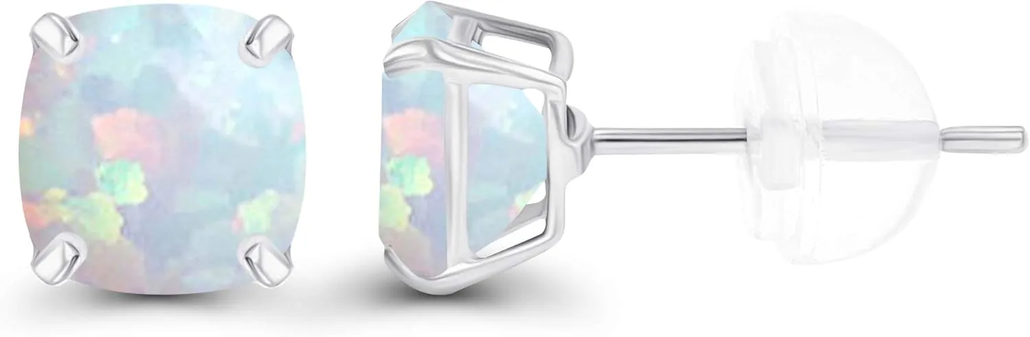 Solid 14K Gold 6mm Cushion Cut Genuine Birthstone Stud Earrings For Women | Hypoallergenic Studs | Natural or Created Gemstone Stud Earrings For Women