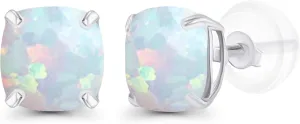 Solid 14K Gold 6mm Cushion Cut Genuine Birthstone Stud Earrings For Women | Hypoallergenic Studs | Natural or Created Gemstone Stud Earrings For Women