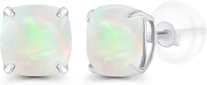 Solid 14K Gold 6mm Cushion Cut Genuine Birthstone Stud Earrings For Women | Hypoallergenic Studs | Natural or Created Gemstone Stud Earrings For Women