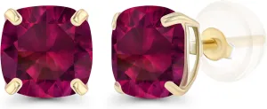 Solid 14K Gold 6mm Cushion Cut Genuine Birthstone Stud Earrings For Women | Hypoallergenic Studs | Natural or Created Gemstone Stud Earrings For Women